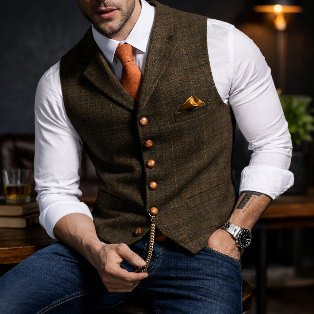 Melker - Plaid Button Front Suit Vest