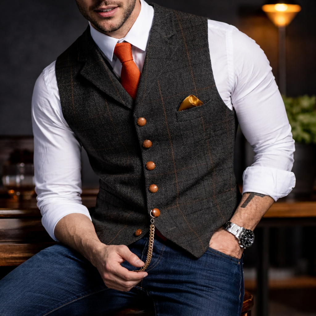 Melker - Plaid Button Front Suit Vest