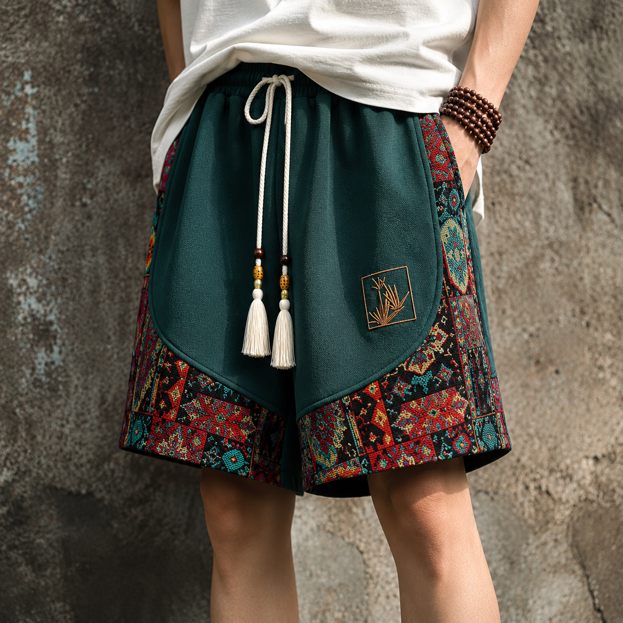 Haren | Shorts with Ethnic Print Side Panels