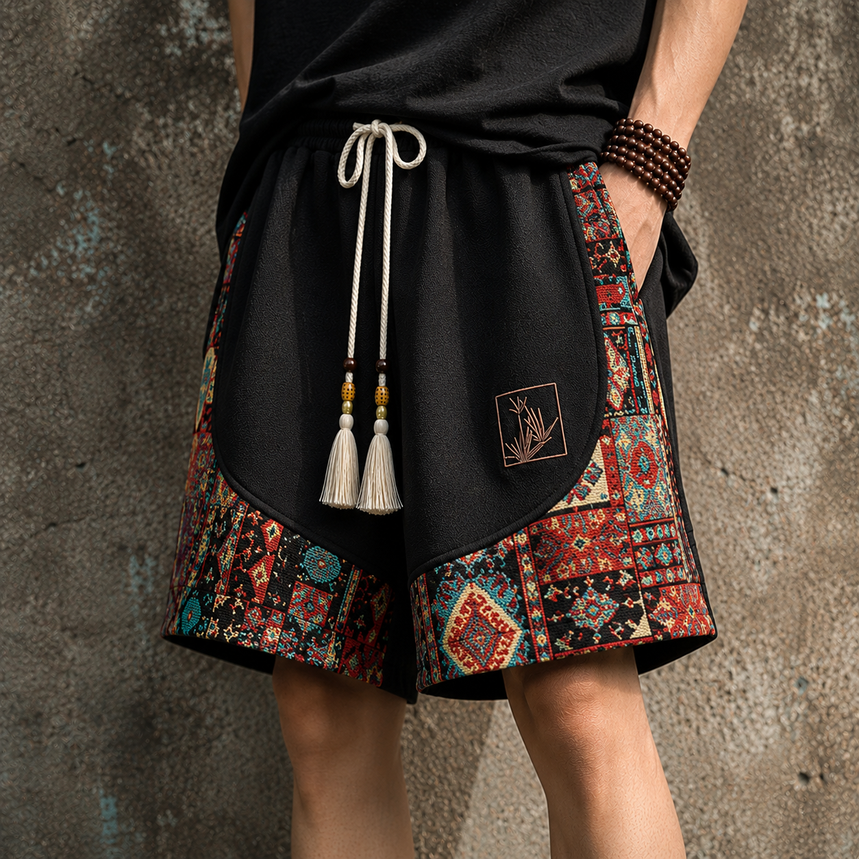 Haren | Shorts with Ethnic Print Side Panels