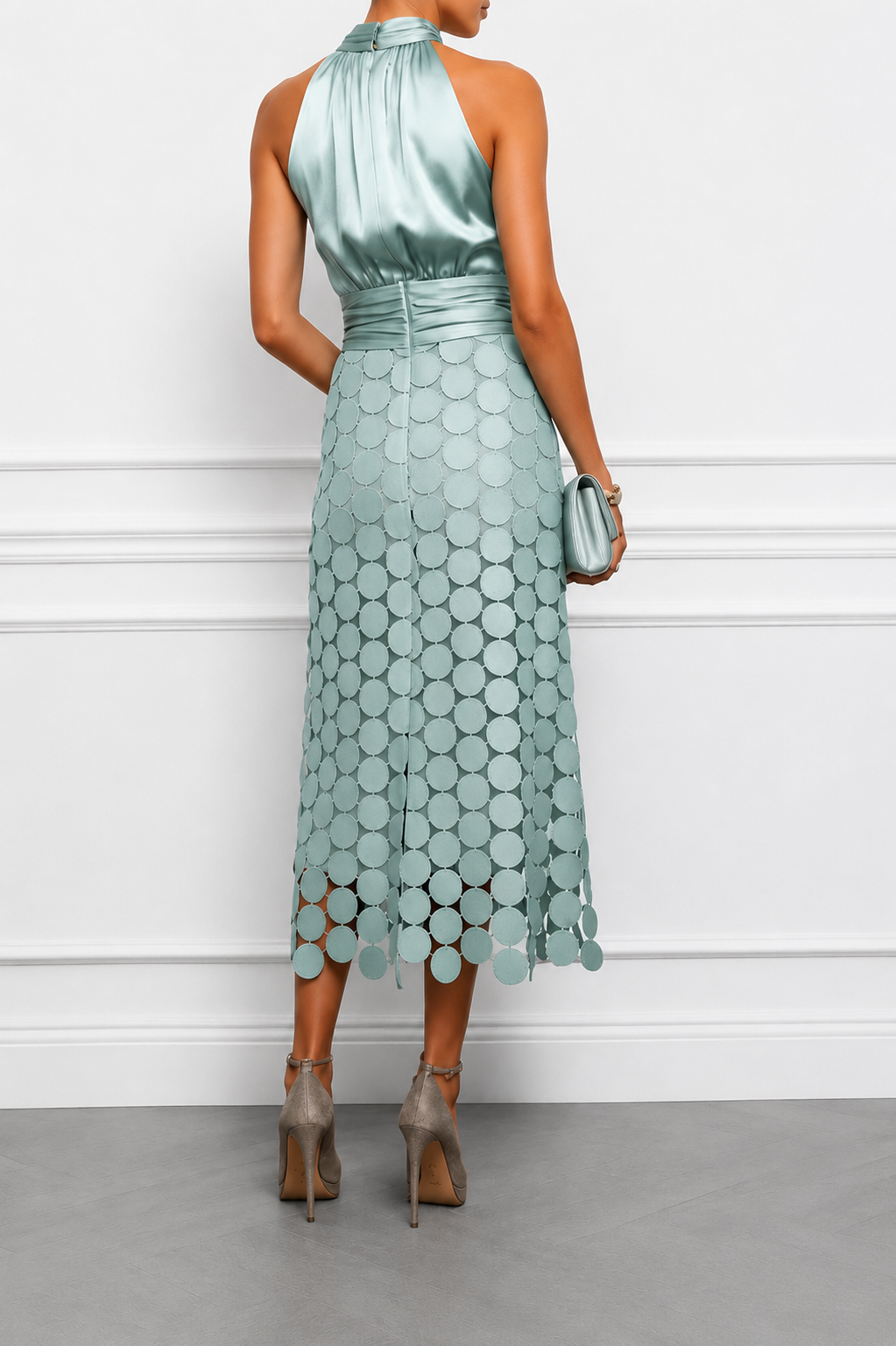 Rinldo | Halter Neck Midi Dress With Patterned Skirt