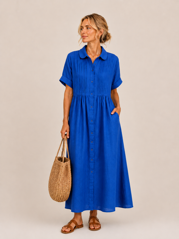 Anjali | Shirt Midi Dress Short Sleeve Button Front