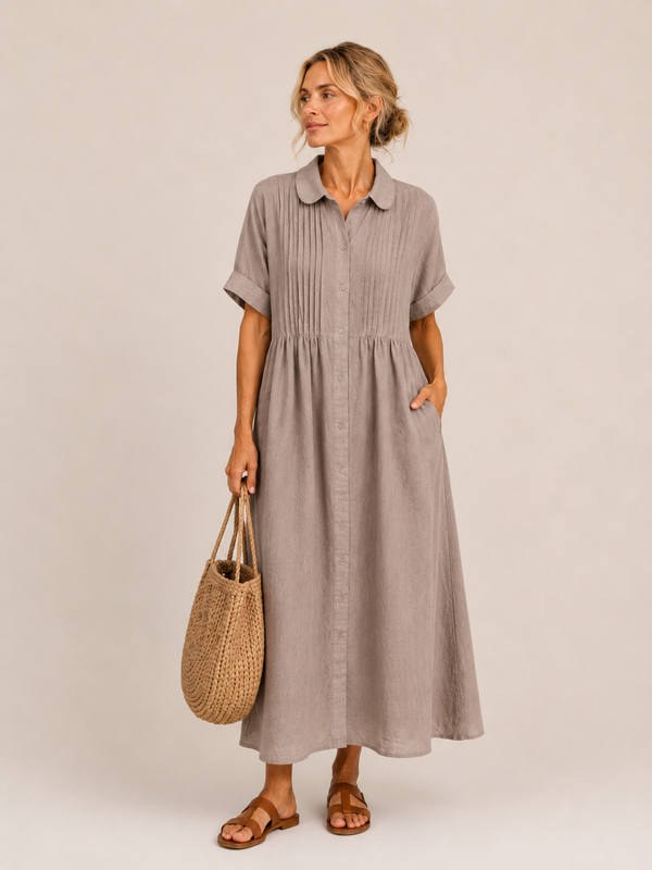 Anjali | Shirt Midi Dress Short Sleeve Button Front