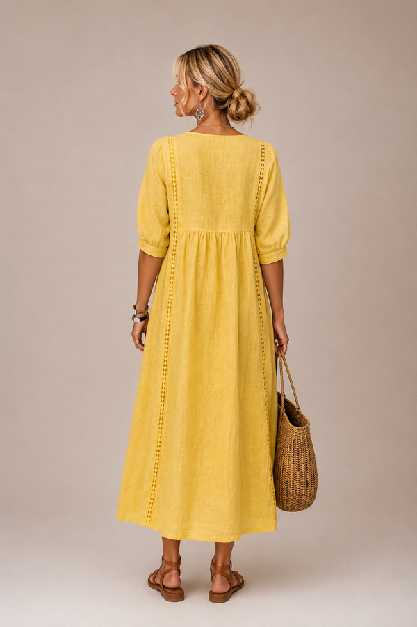Keresa | V-Neck Puff Sleeve Midi Dress