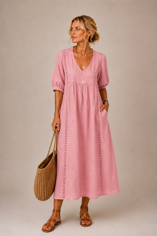 Keresa | V-Neck Puff Sleeve Midi Dress