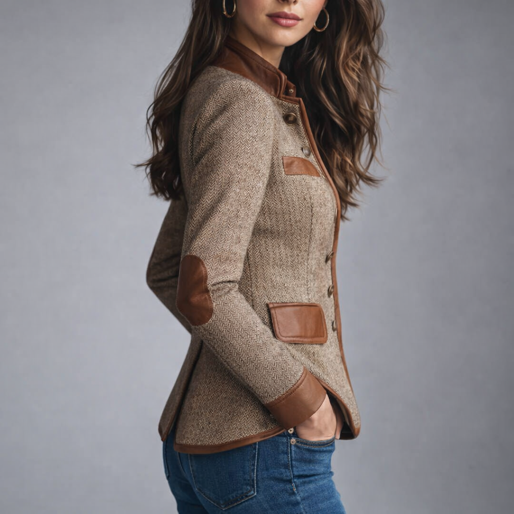 Yvanna | Long Sleeve Button-Front Tweed Jacket
