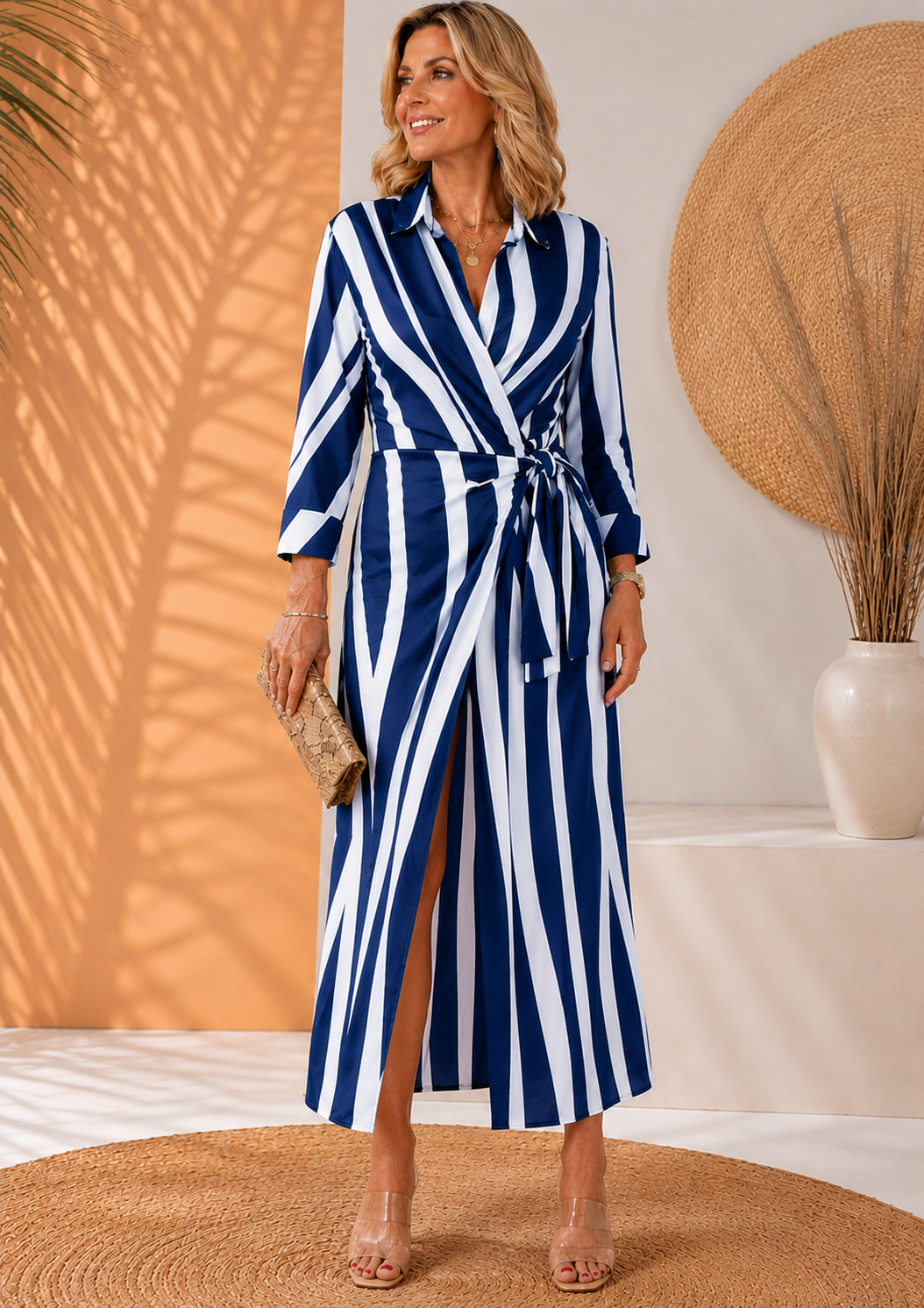 Olivera | Wrap Maxi Dress With Printed Tie Waist