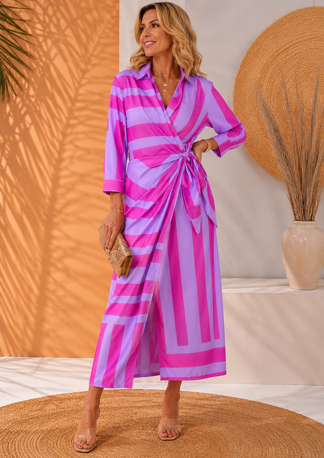Olivera | Wrap Maxi Dress With Printed Tie Waist
