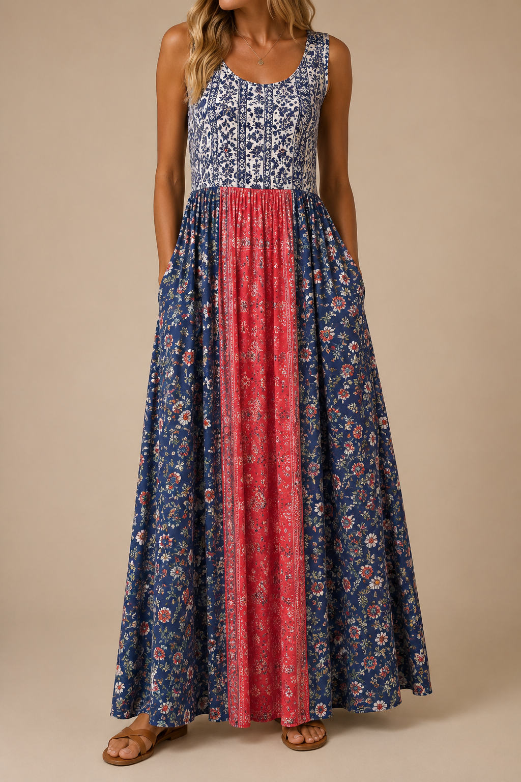 Raqual | Floral Print Sleeveless Maxi Dress Pockets
