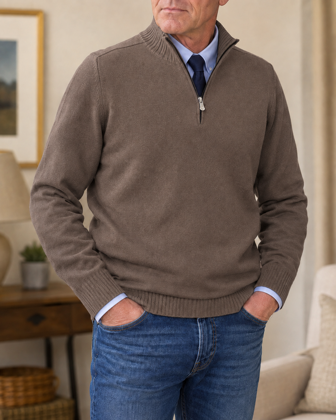 Dimiton | Quarter-Zip Long Sleeve Sweater in Navy Blue