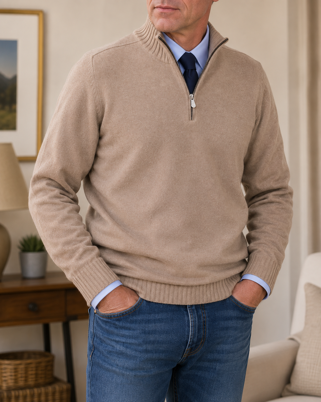 Dimiton | Quarter-Zip Long Sleeve Sweater in Navy Blue
