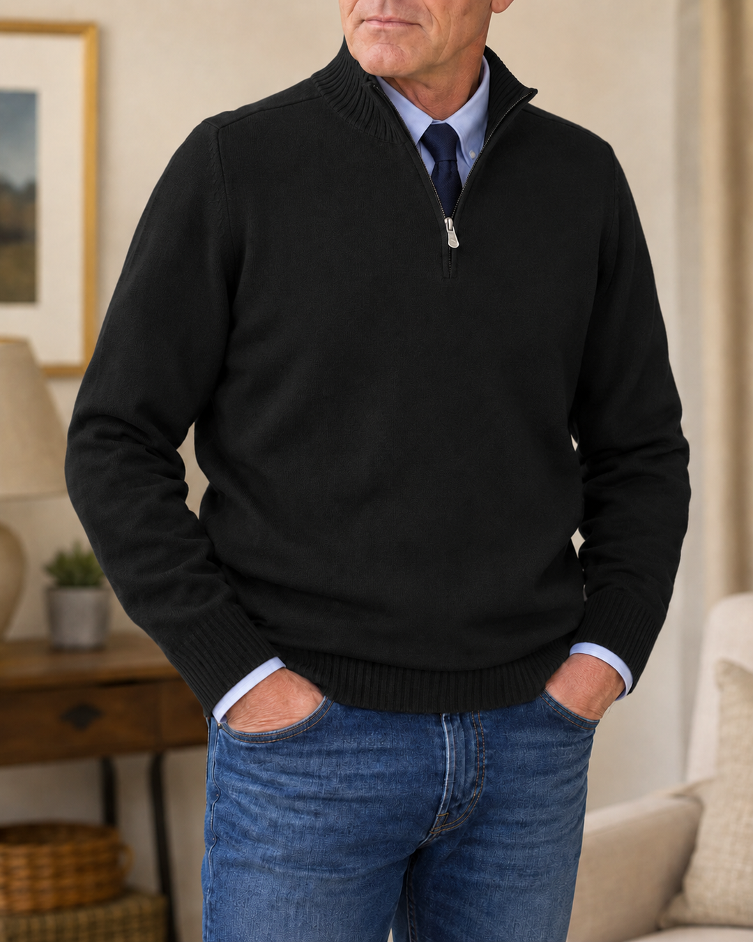 Dimiton | Quarter-Zip Long Sleeve Sweater in Navy Blue