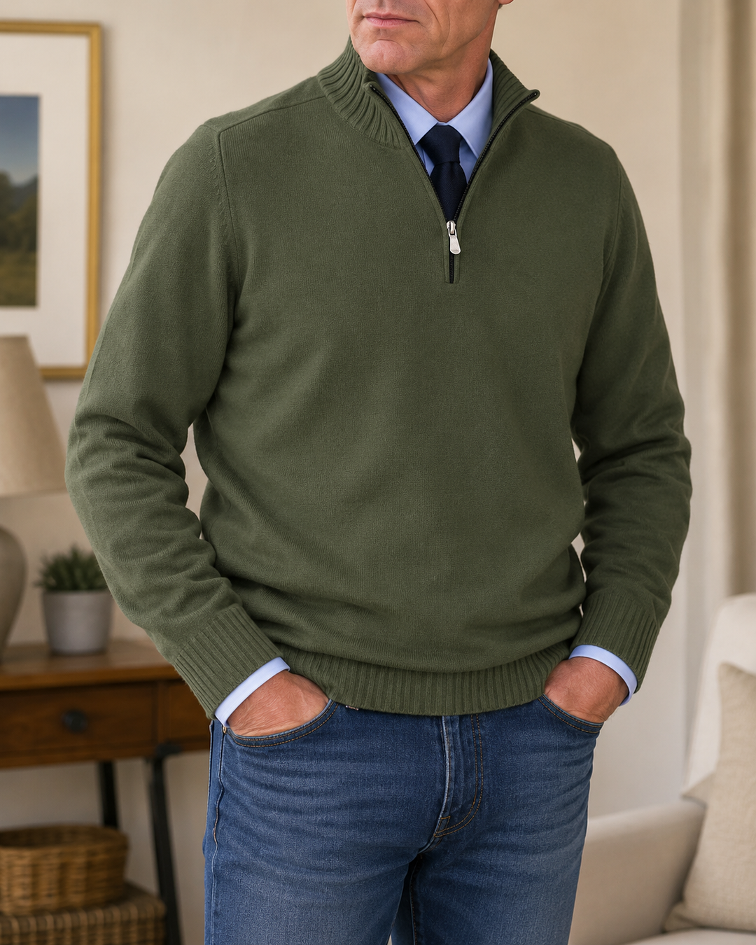 Dimiton | Quarter-Zip Long Sleeve Sweater in Navy Blue