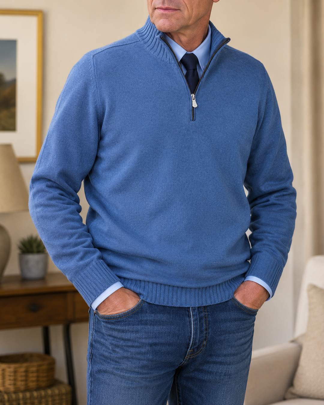 Dimiton | Quarter-Zip Long Sleeve Sweater in Navy Blue