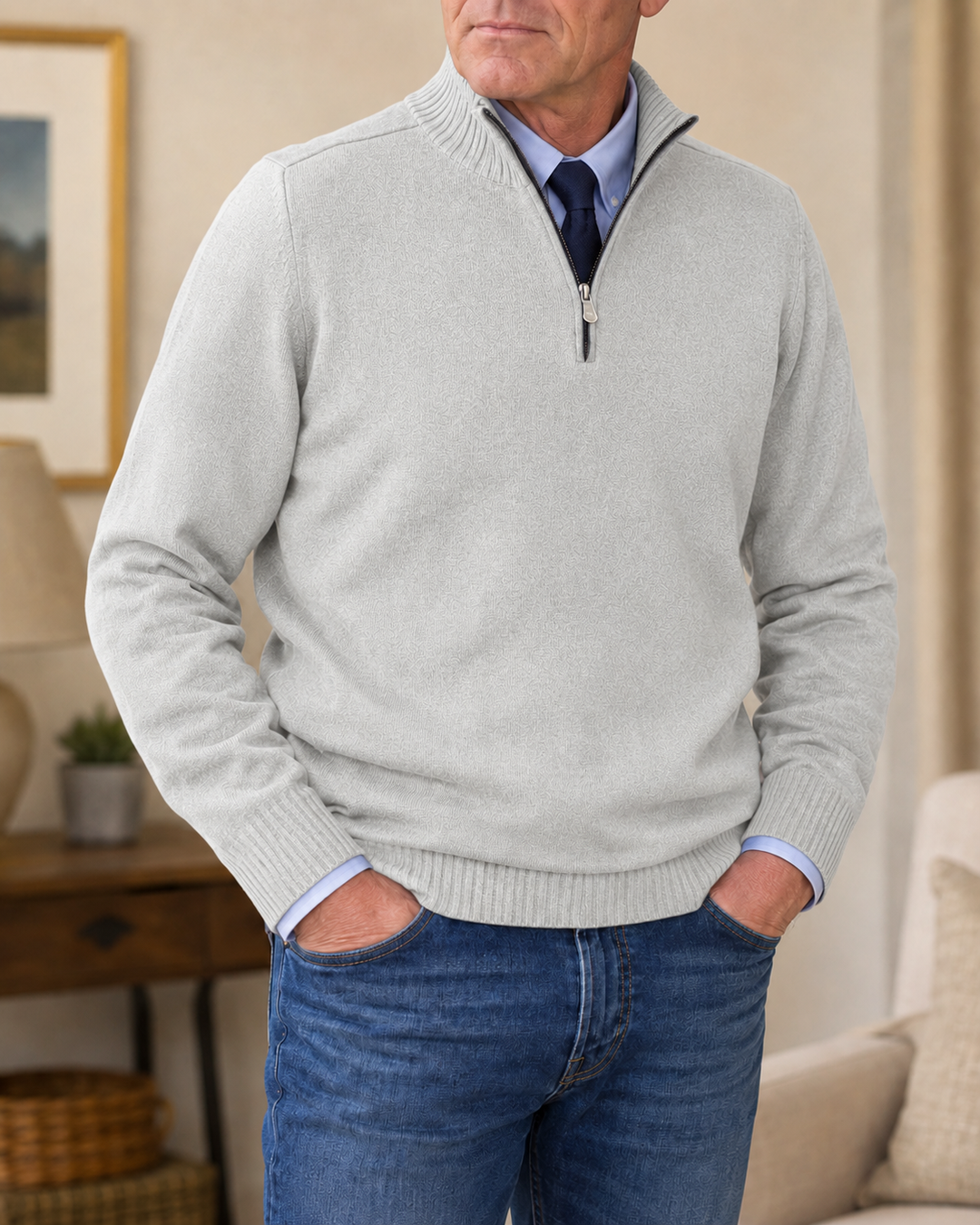 Dimiton | Quarter-Zip Long Sleeve Sweater in Navy Blue