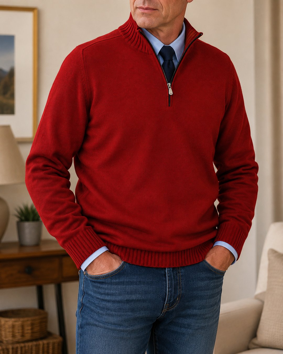 Dimiton | Quarter-Zip Long Sleeve Sweater in Navy Blue