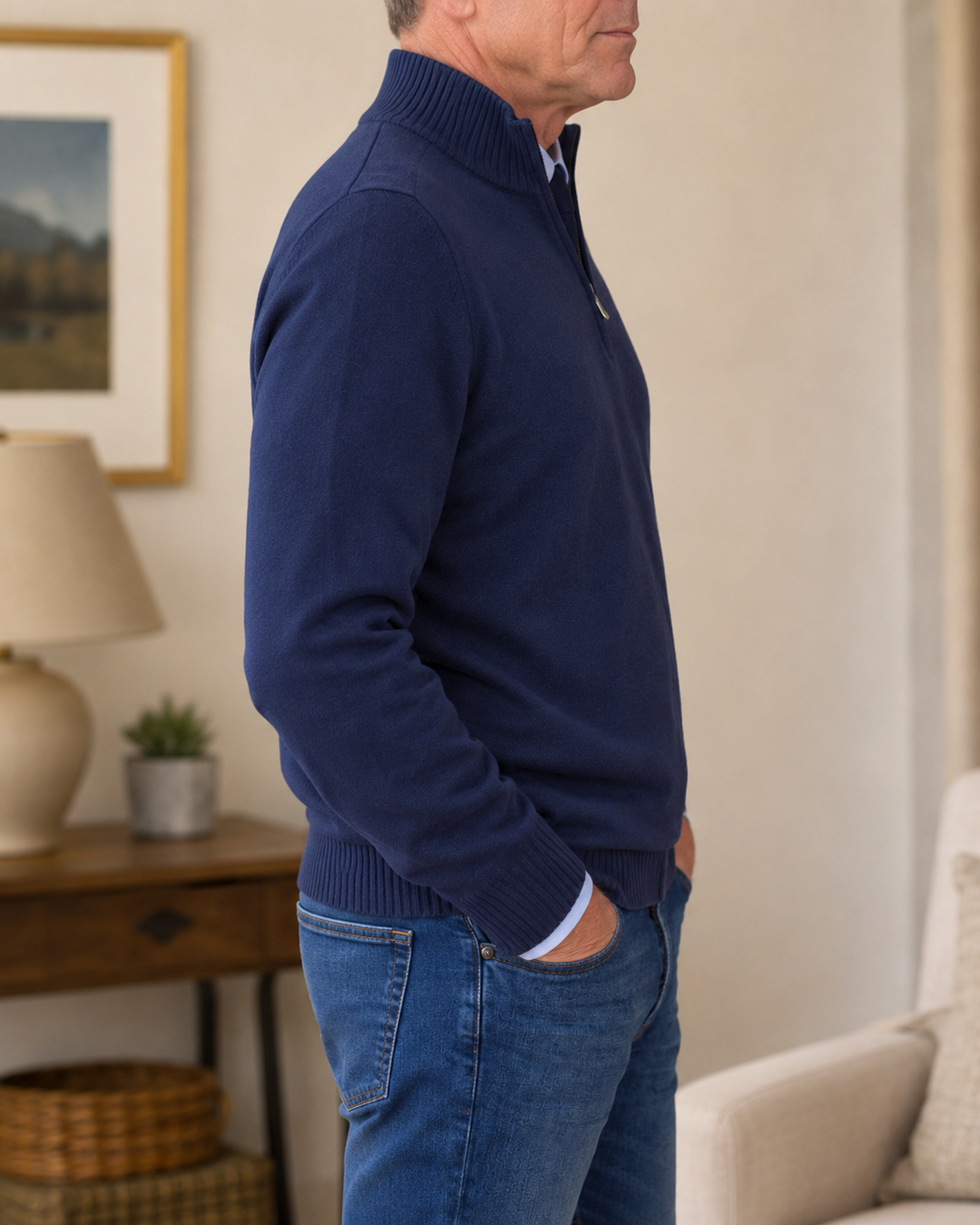 Dimiton | Quarter-Zip Long Sleeve Sweater in Navy Blue