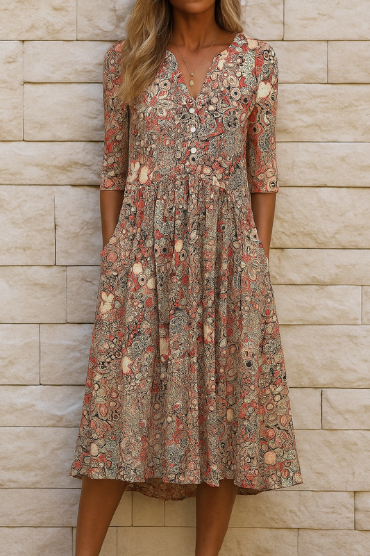 Eliskaa | Floral V Neck Midi Dress