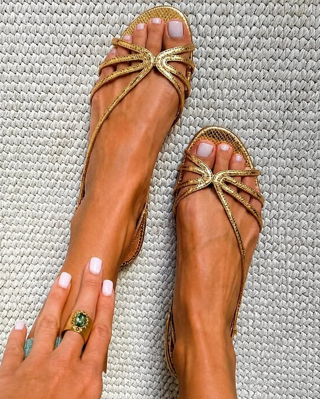 Schila | Strappy Metallic Open Toe Sandals