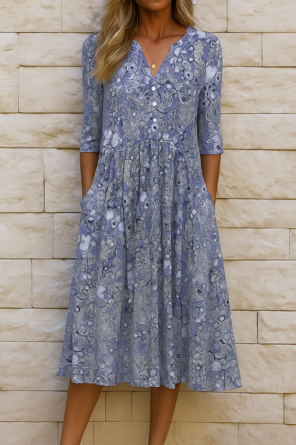 Eliskaa | Floral V Neck Midi Dress