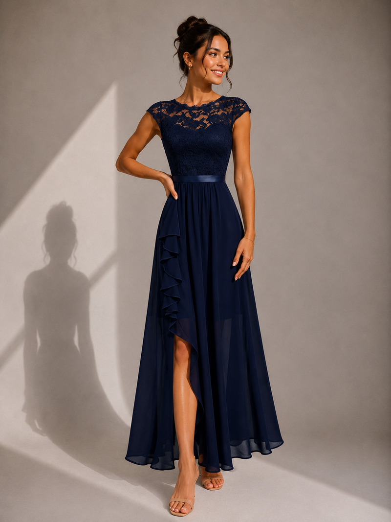 Yoanna | Lace Bodice High Slit Maxi Dress