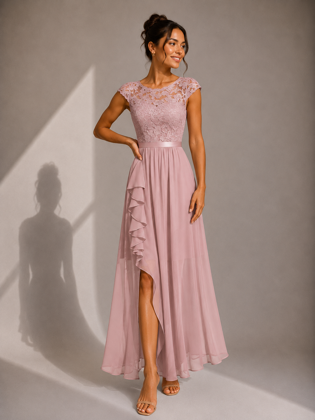 Yoanna | Lace Bodice High Slit Maxi Dress
