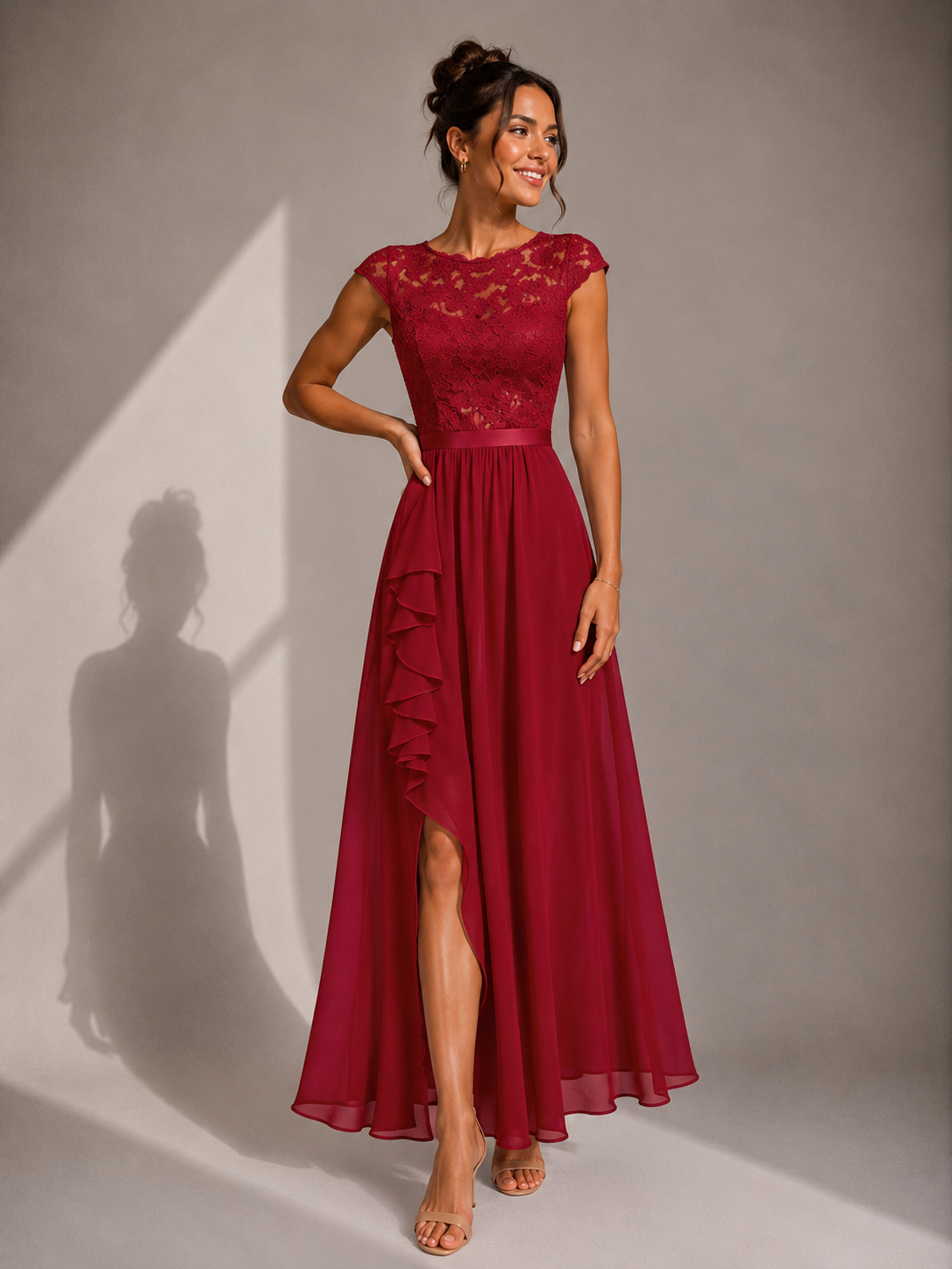 Yoanna | Lace Bodice High Slit Maxi Dress