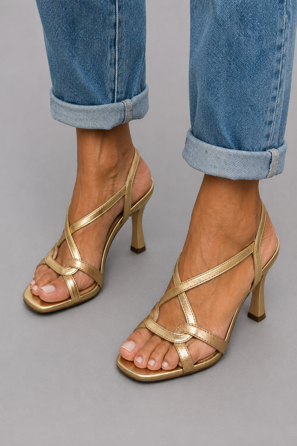 Cassie | Heeled Sandals with Metallic Strappy Finish