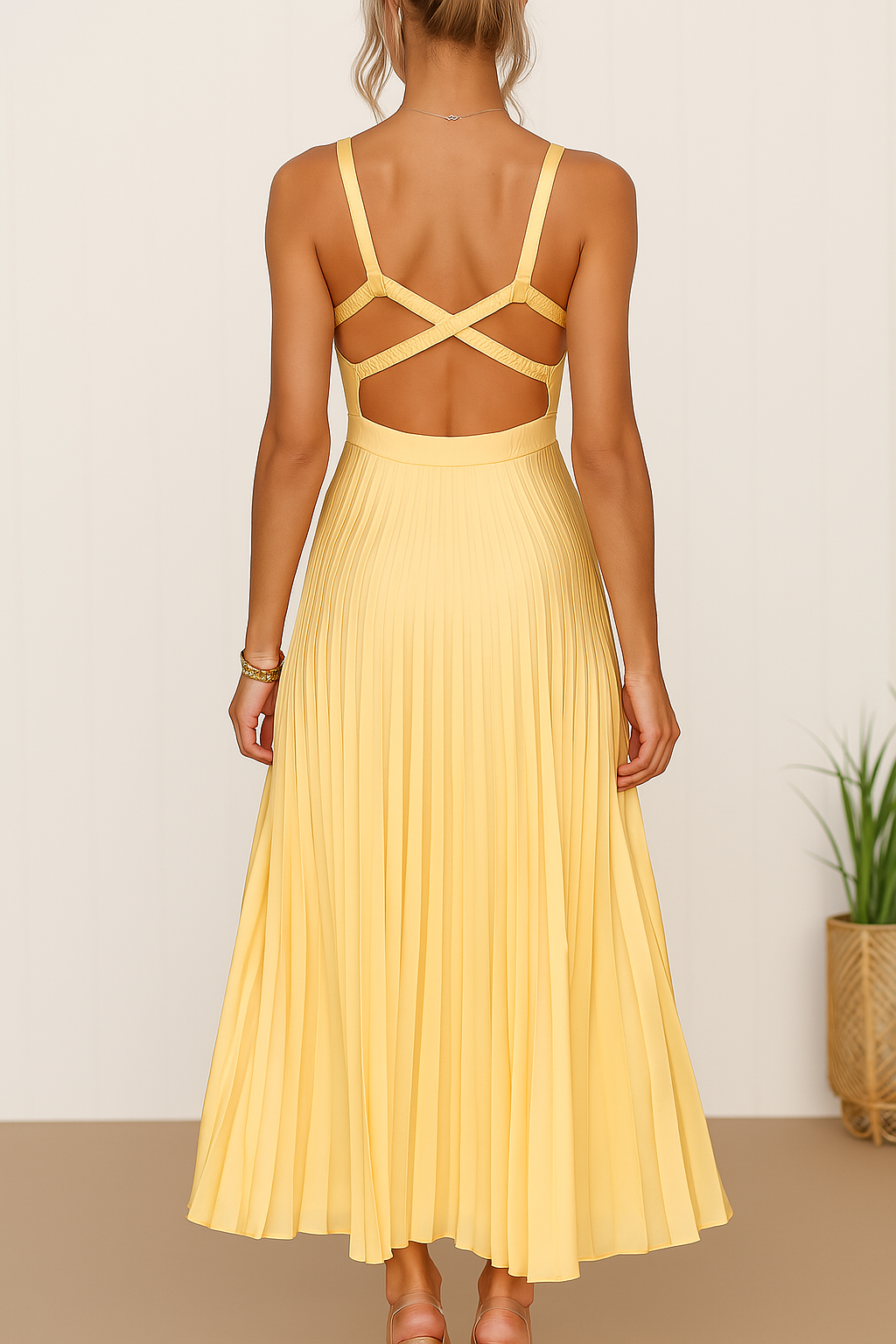 Tuuliki | Sleeveless Pleated V Neck Midi Dress