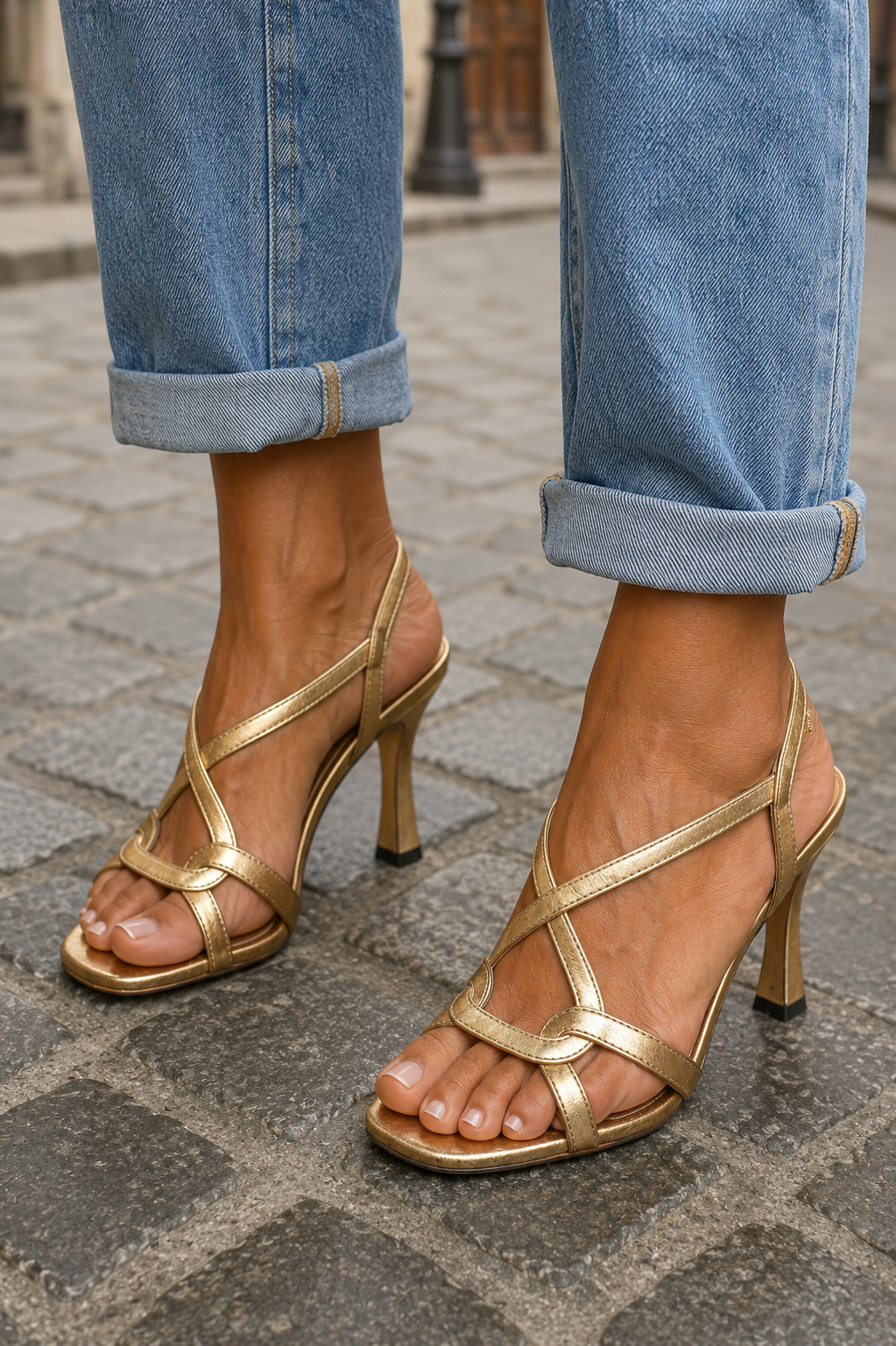 Cassie | Heeled Sandals with Metallic Strappy Finish