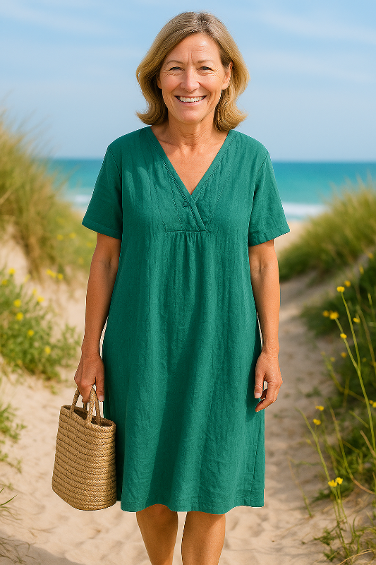 Letizia | Midi Dress V-Neck Short Sleeve Blue