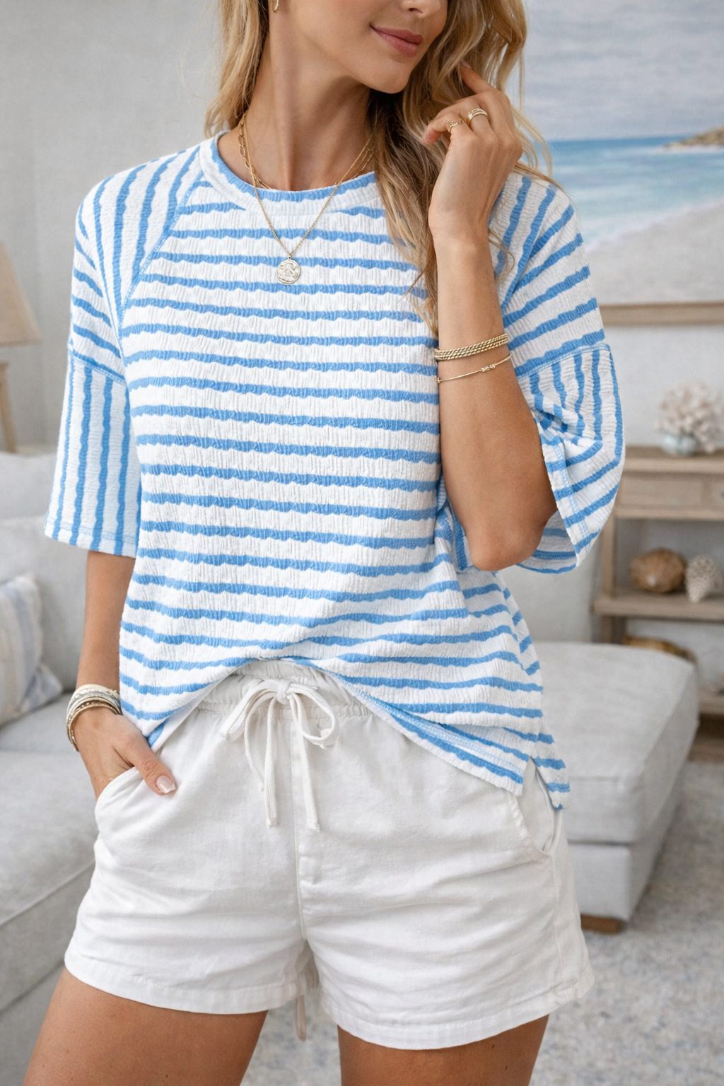 Nance | Short Sleeve Striped Relaxed Fit Top