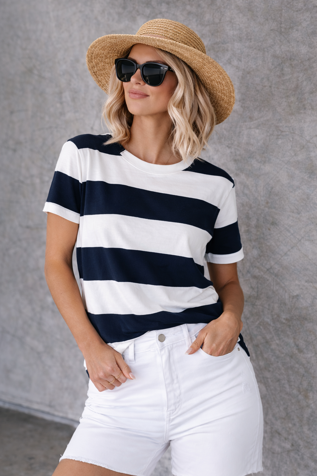 Tahima | Striped Short Sleeve Crew Neck Tee