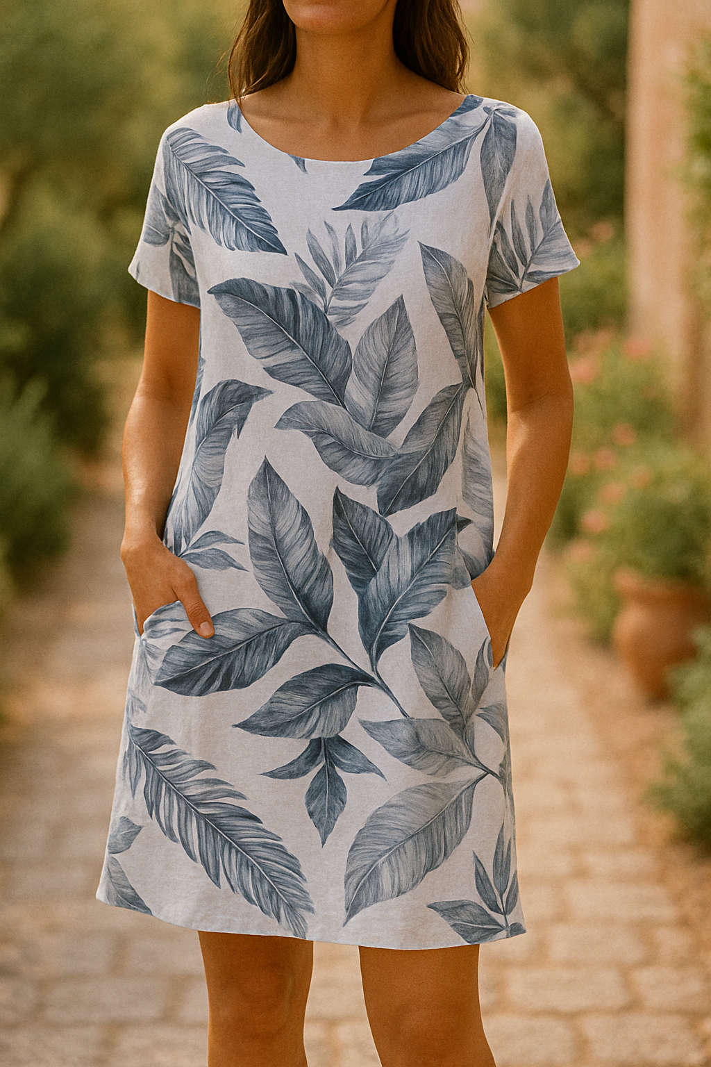 Frankie | Short Sleeve Leaf Print Pocket Dress