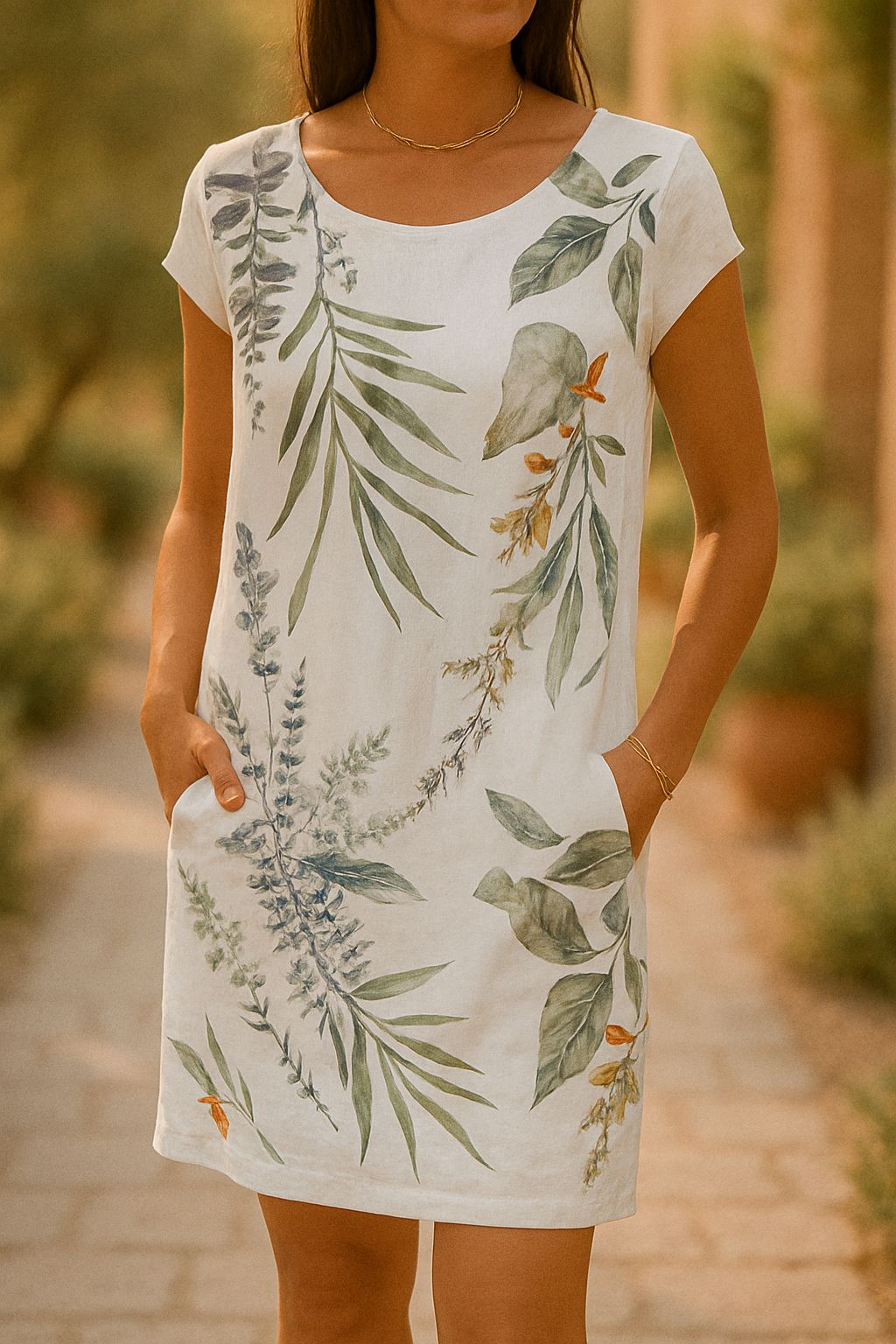 Frankie | Short Sleeve Leaf Print Pocket Dress