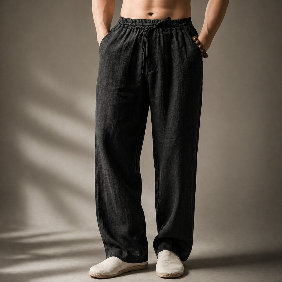 Samoel | Drawstring Waist Straight Leg Casual Trousers