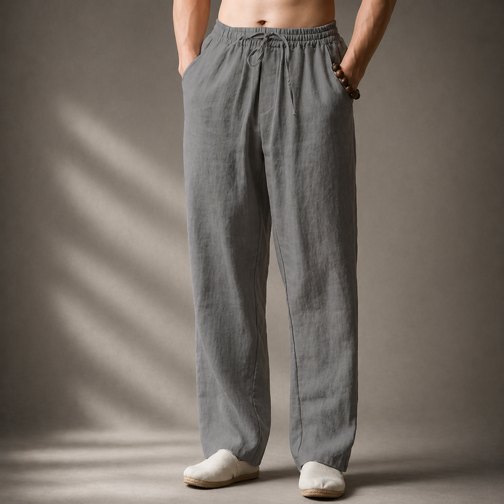 Samoel | Drawstring Waist Straight Leg Casual Trousers