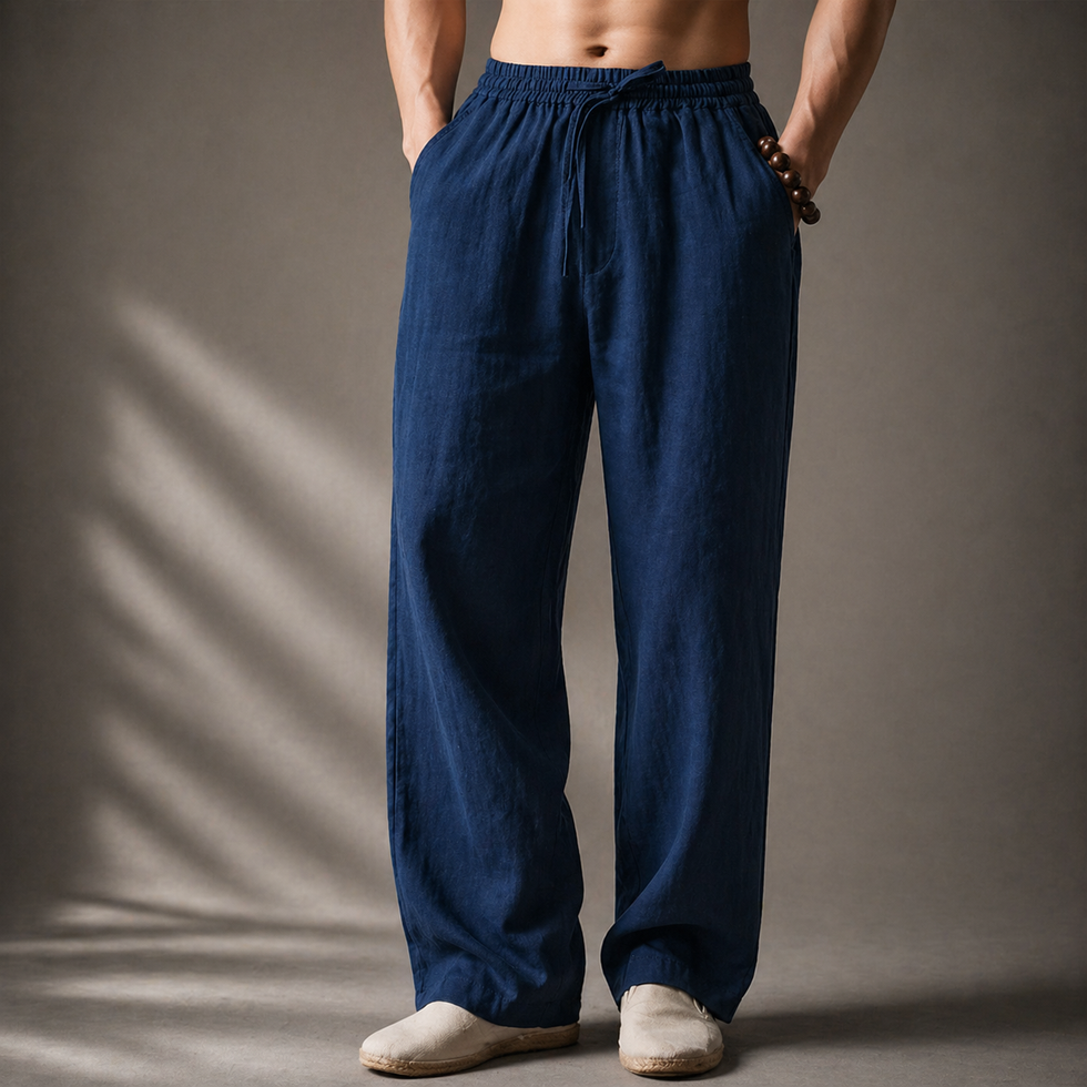 Samoel | Drawstring Waist Straight Leg Casual Trousers