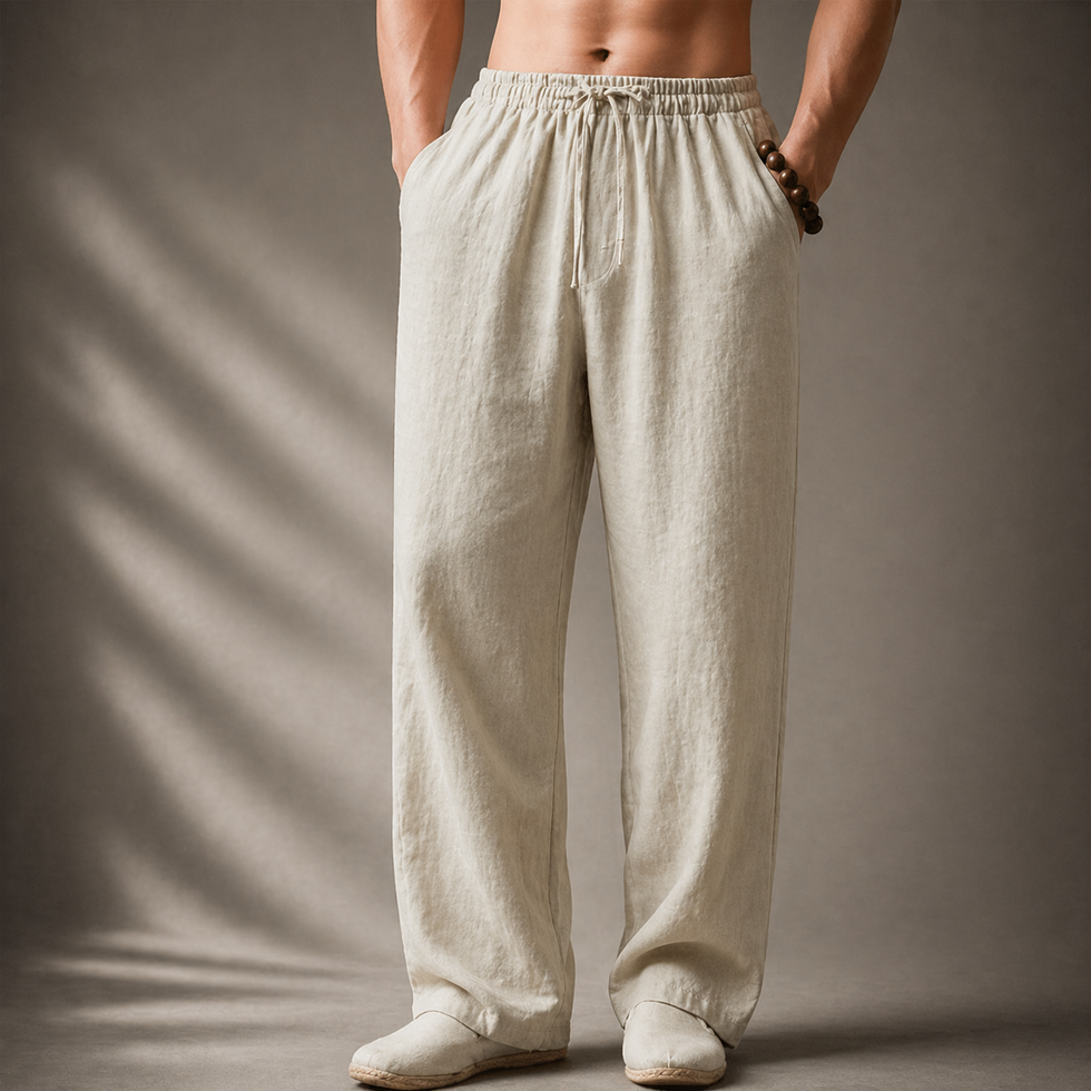 Samoel | Drawstring Waist Straight Leg Casual Trousers