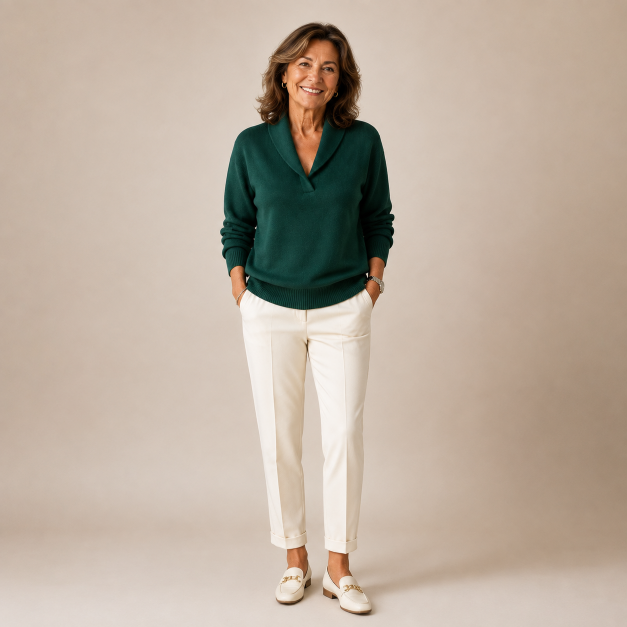 Oriaita | Long Sleeve V-Neck Sweater in Green