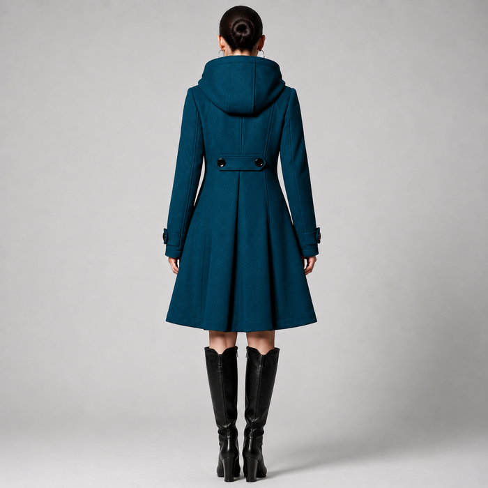 Maveosys | Hooded Double-Breasted Coat in Black