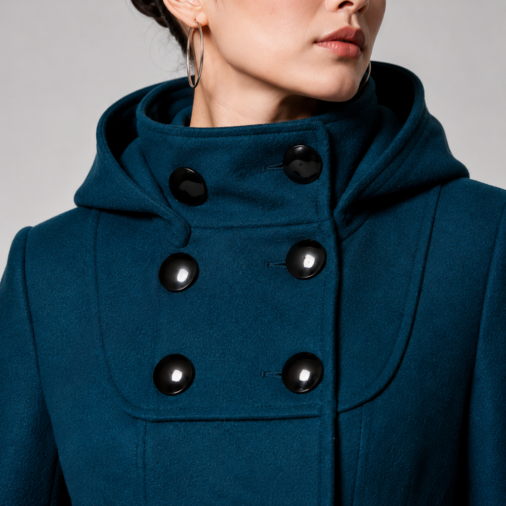 Maveosys | Hooded Double-Breasted Coat in Black