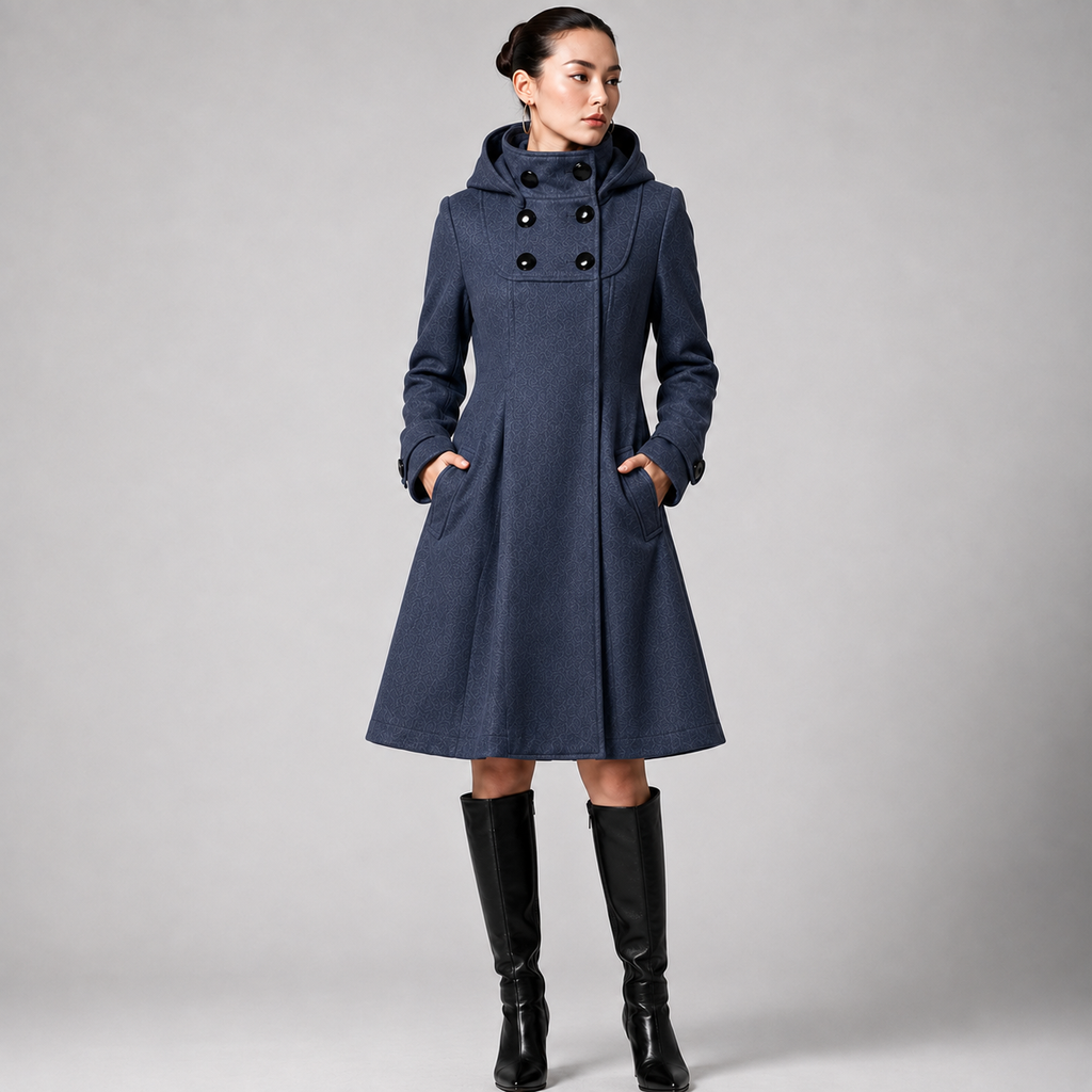 Maveosys | Hooded Double-Breasted Coat in Black
