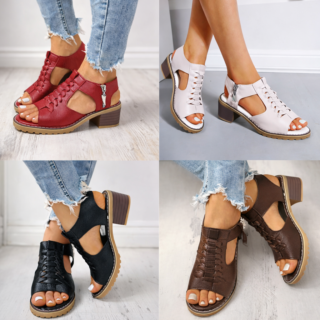 Benita | Open Toe Cutout Block Heel Sandals