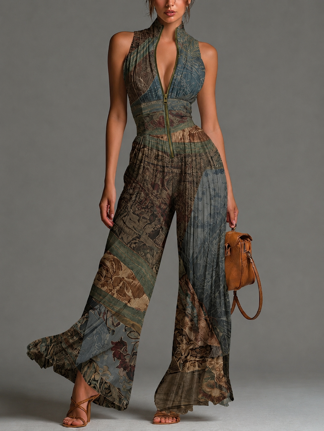 Kleira | Sleeveless Pleated Zip Front Jumpsuit