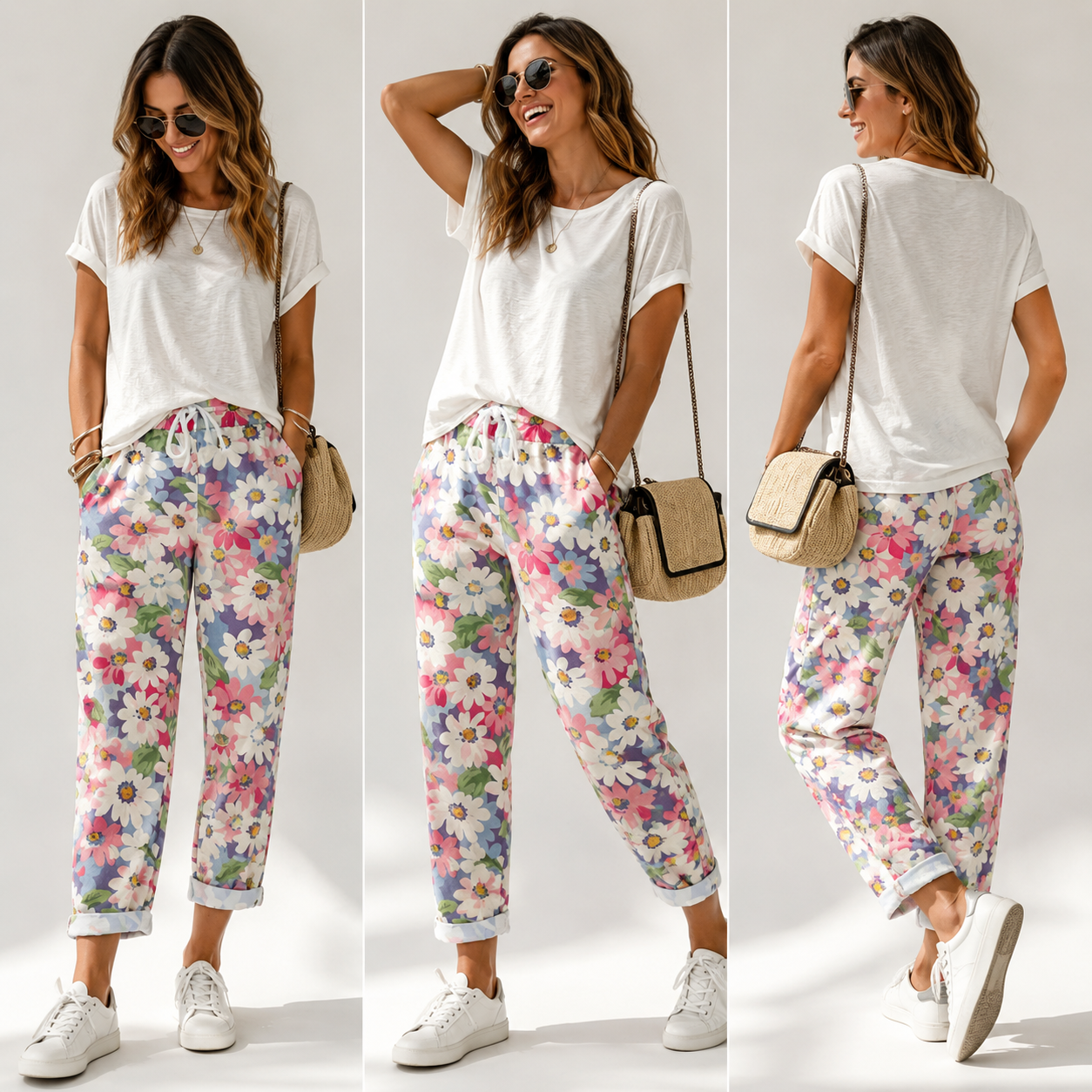 Leyza | Tapered Floral Print Drawstring Trousers