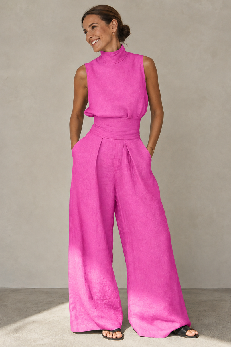 Winka | Sleeveless Mock Neck Wide Leg Jumpsuit