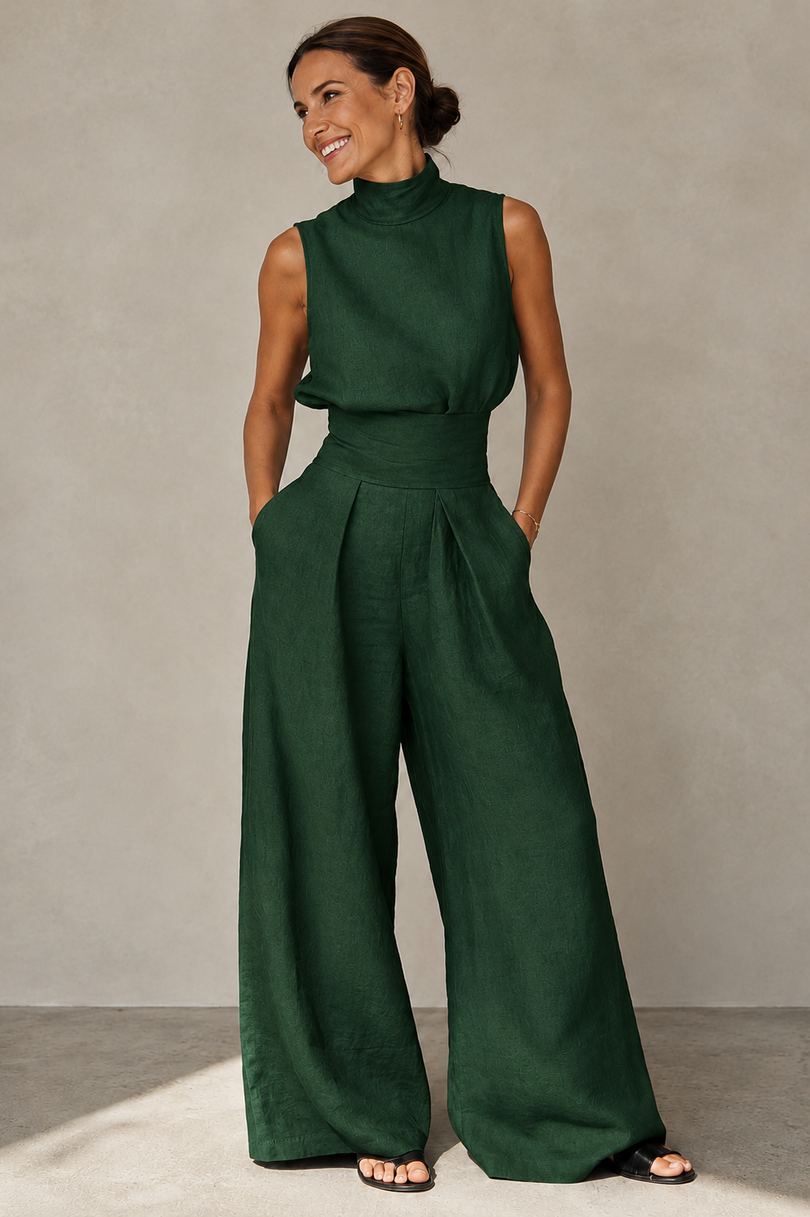 Winka | Sleeveless Mock Neck Wide Leg Jumpsuit