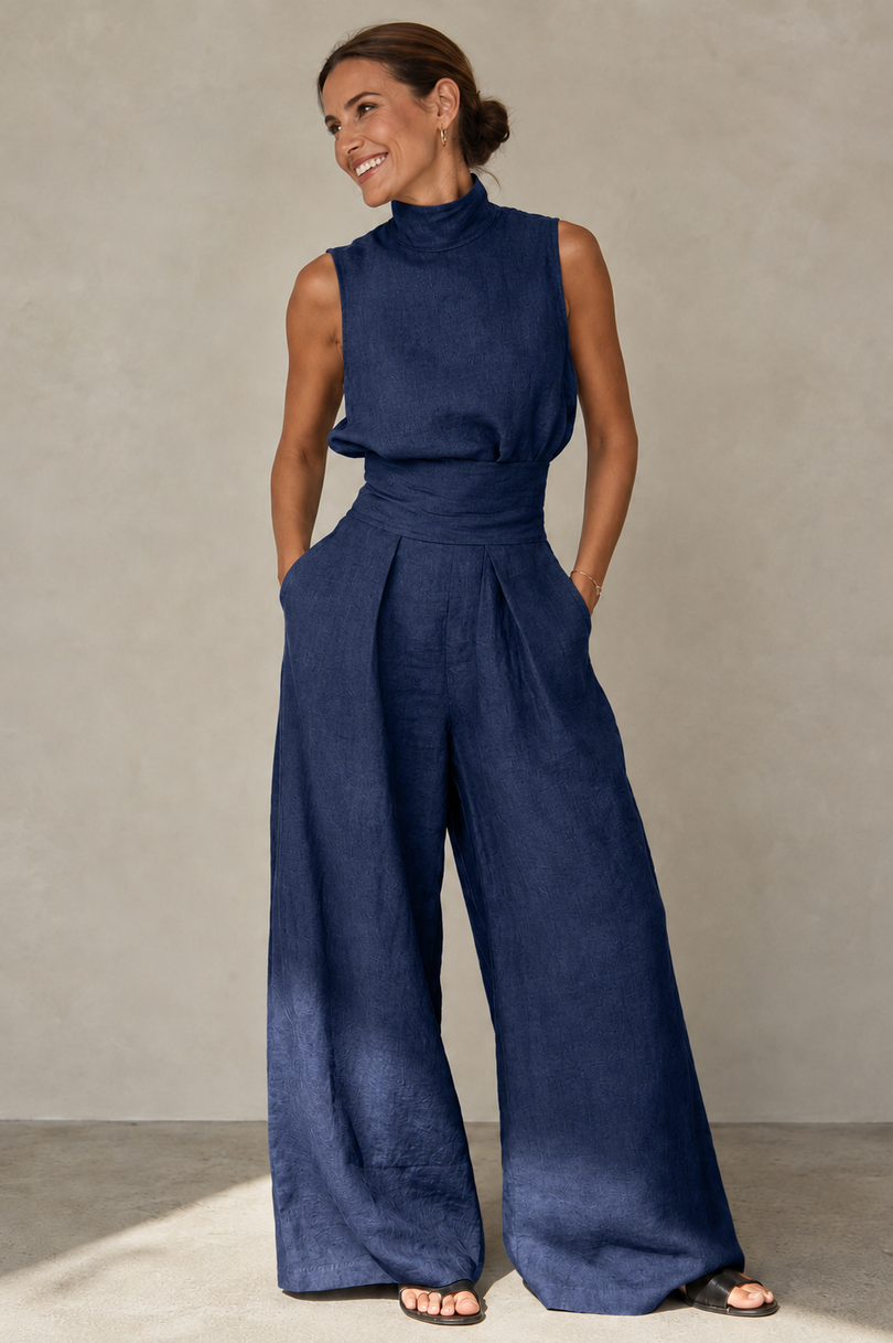 Winka | Sleeveless Mock Neck Wide Leg Jumpsuit