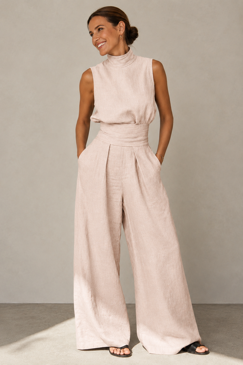 Winka | Sleeveless Mock Neck Wide Leg Jumpsuit